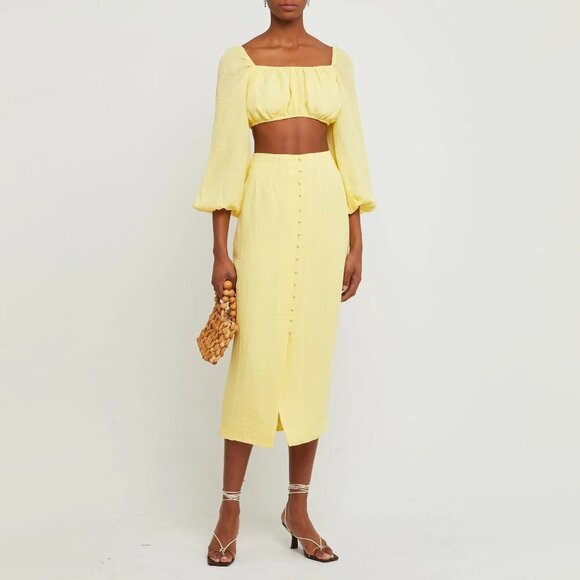 NWT Kourt yellow puff sleeve crop top & maxi skirt bundle set, S - Picture 2 of 11